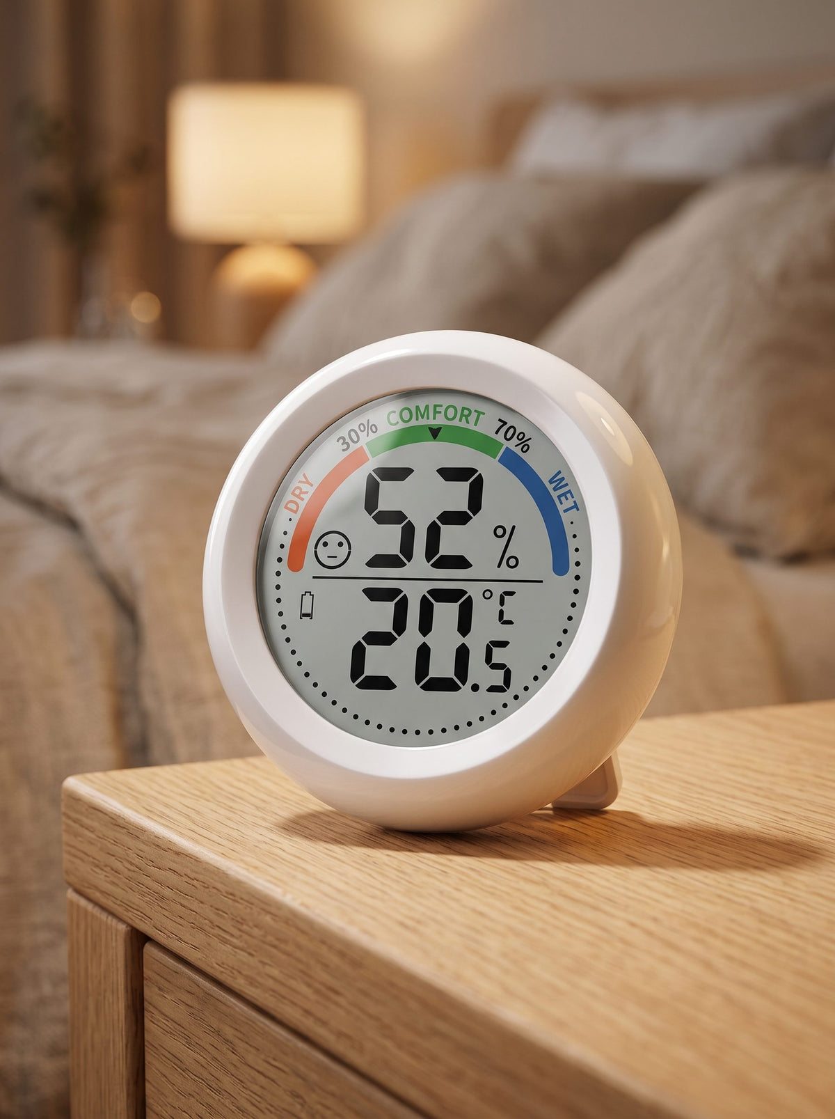 Hygromètre posé sur une table de nuit